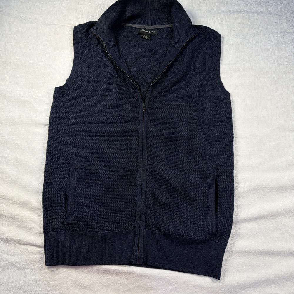 Harrison Davis Mens Navy Blue Full Zip Knit Vest Mock Neck Size‎ Medium